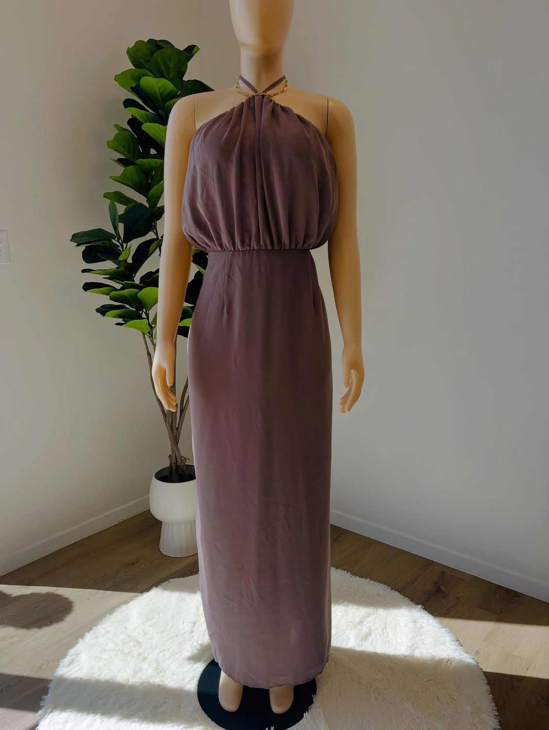 Taupe Grey Halter Neck Maxi Dress/ 10