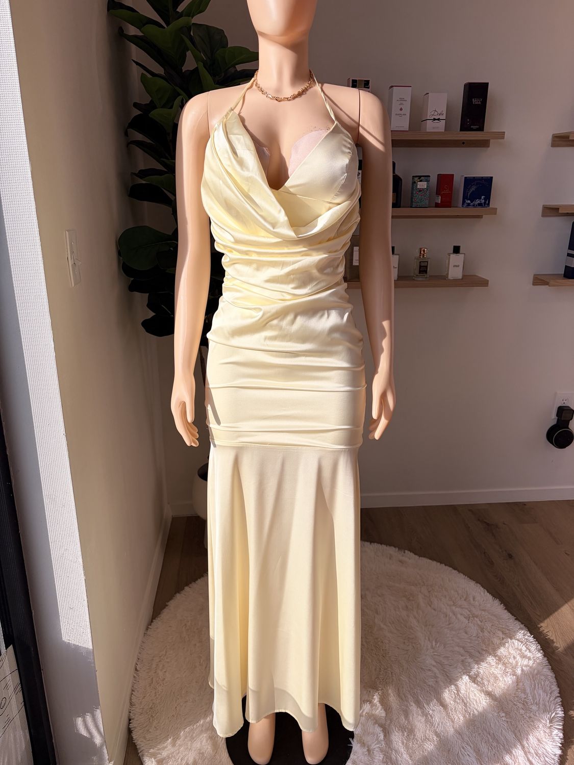 Yellow Satin Maxi Dress