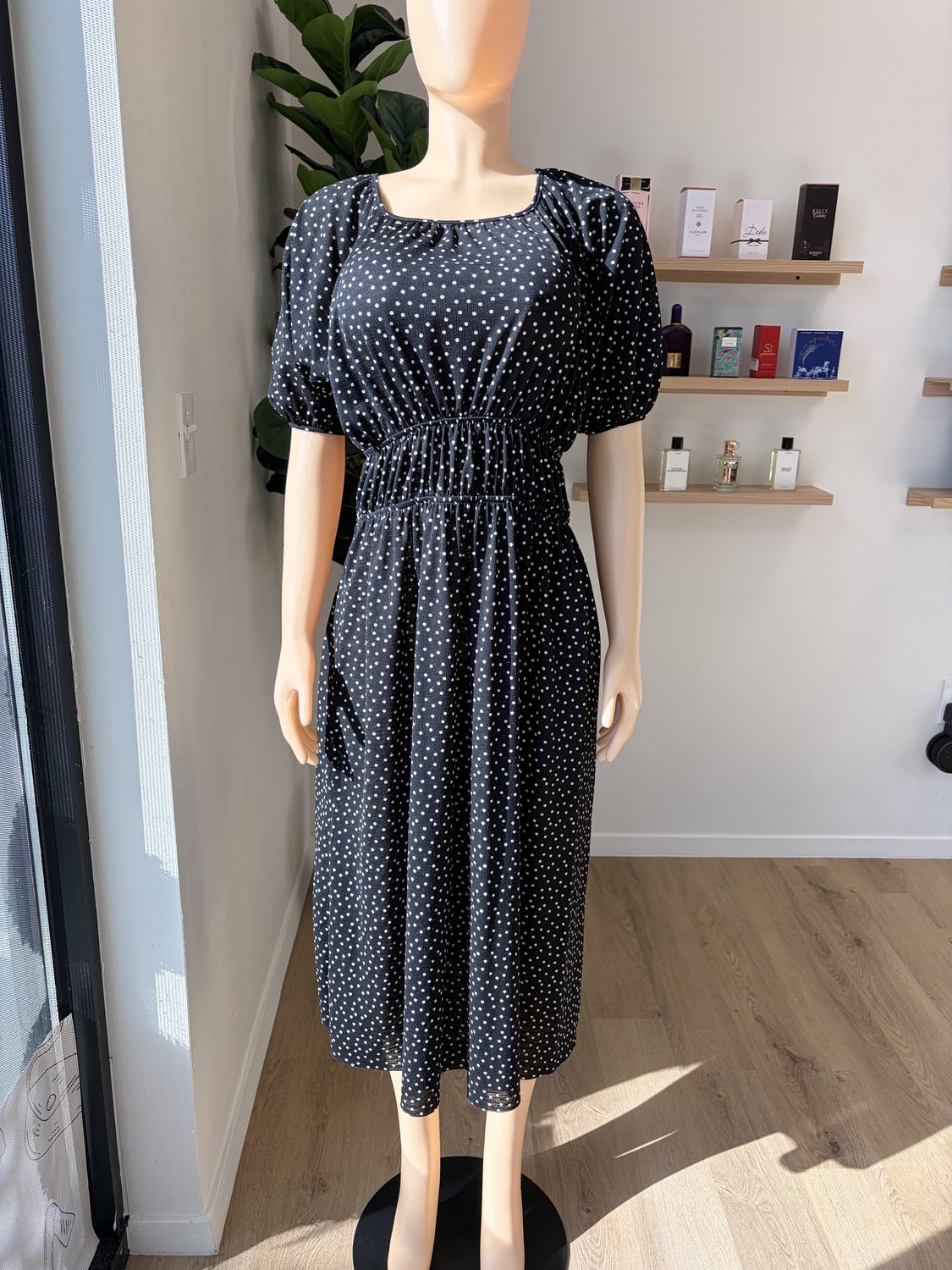 short sleeve midi dress Polka dot
