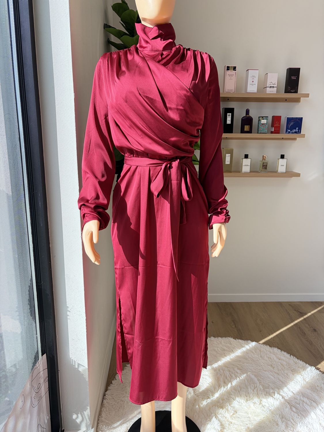 long sleeve satin maxi dress