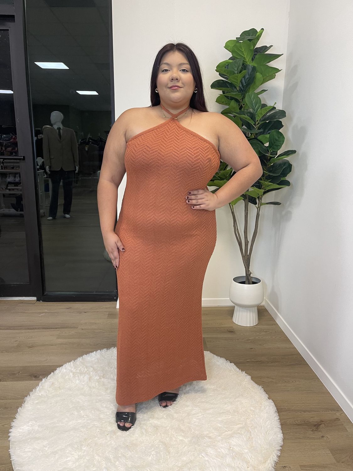 Tie Halter Maxi Dress Rust/ 8/ 10/ 12/ 16/ 20/ 22/ 24