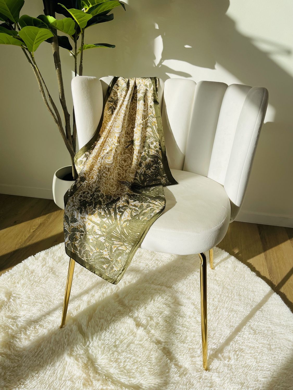 Olive Border Floral Print Scarf