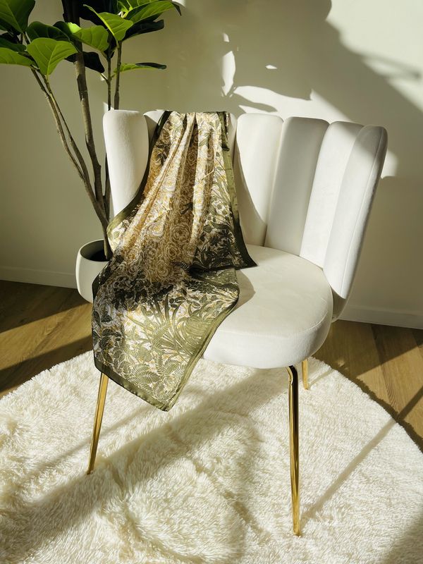 Olive Border Floral Print Scarf