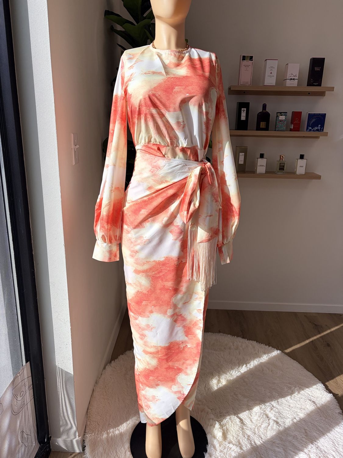 Orange Watercolor Maxi Dress