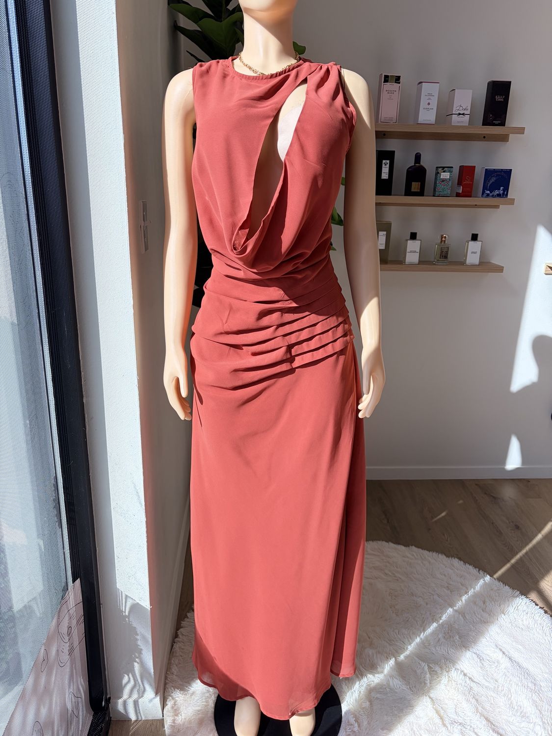 Burnt Orange Ruched Detail Maxi Dress