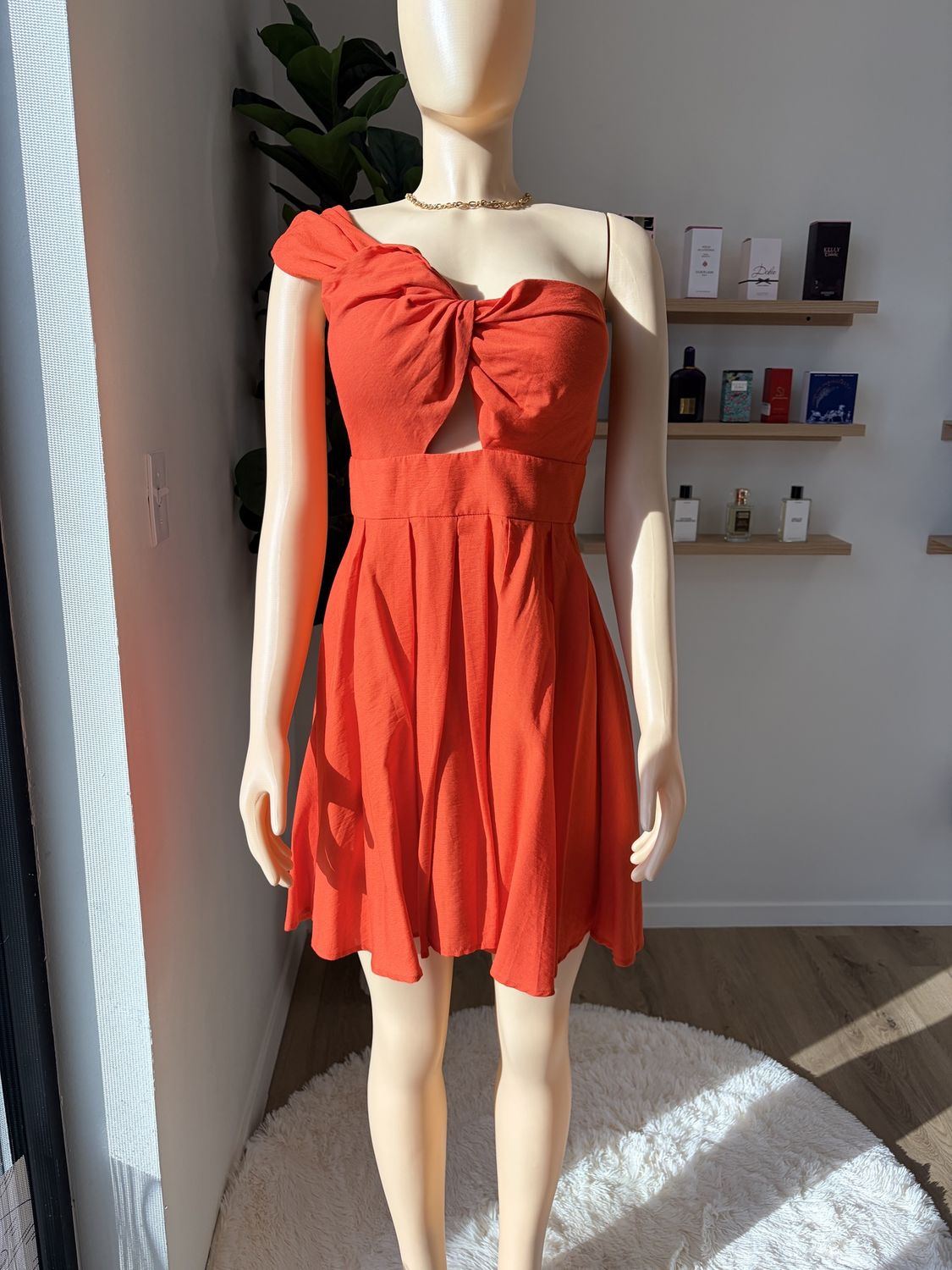 One-shoulder Orange Mini Dress