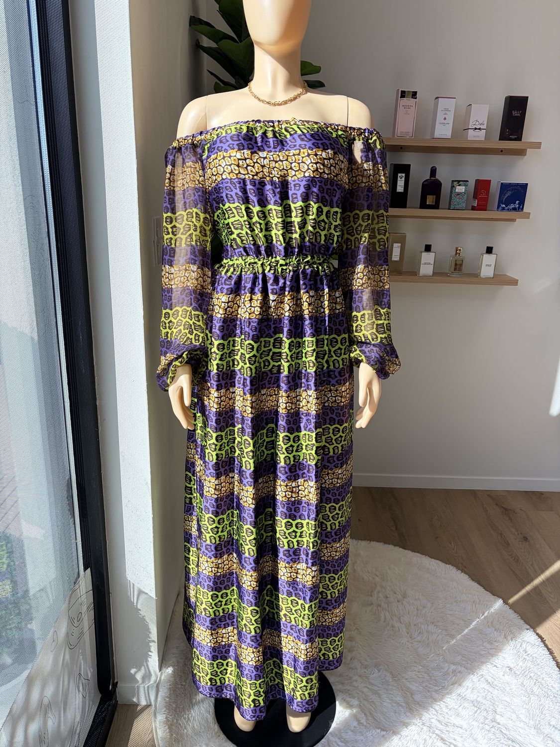 African print satin P maxi dress