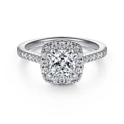 Gabriel &amp; Co. 14K White Gold Cushion Halo Diamond Engagement Ring