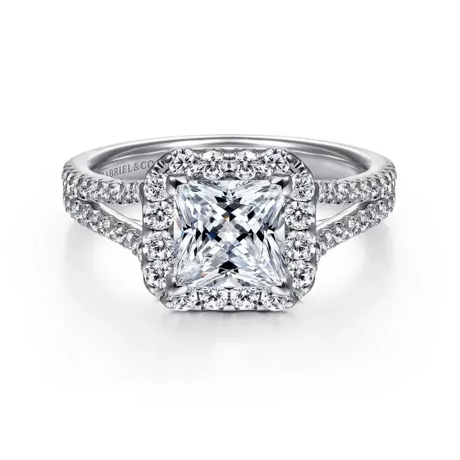 Gabriel &amp; Co. 14K White Gold Princess Halo Diamond Engagement Ring