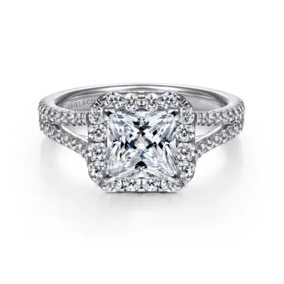 Gabriel &amp; Co. 14K White Gold Princess Halo Diamond Engagement Ring