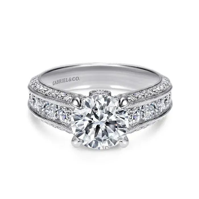 Gabriel &amp; Co. 14K White Gold Round Wide Band Diamond Channel Set Engagement R