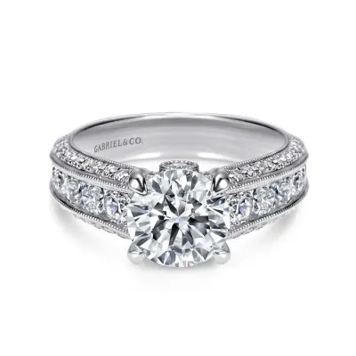 Gabriel &amp; Co. 14K White Gold Round Wide Band Diamond Channel Set Engagement Ring