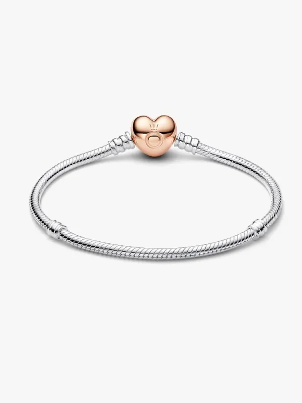 Two-Tone Pandora Moments Heart Clasp Snake Chain Bracelet