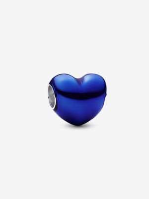 Metallic Blue Heart Charm Sterling Silver