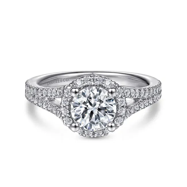Gabriel &amp; Co. 14K White Gold Round Halo Diamond Engagement Ring
