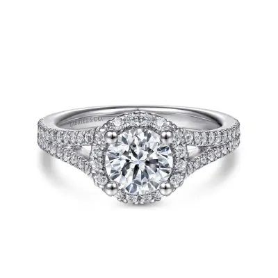 Gabriel &amp; Co. 14K White Gold Round Halo Diamond Engagement Ring