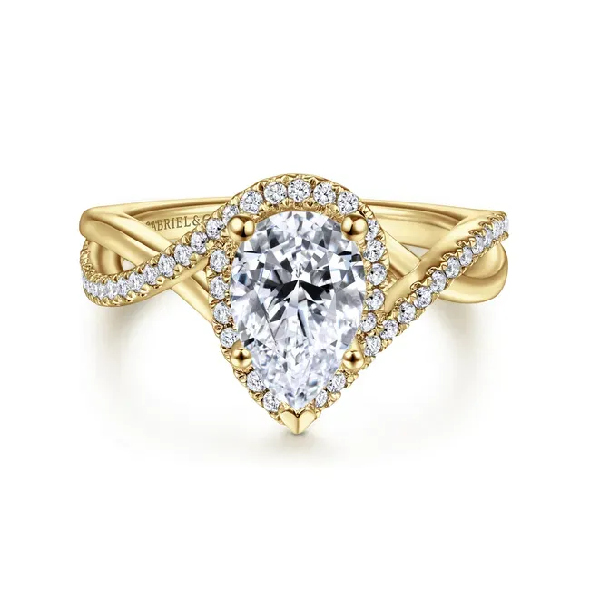 Gabriel &amp; Co. 'Courtney' 14K Yellow Gold Pear Halo Diamond Engagement Ring