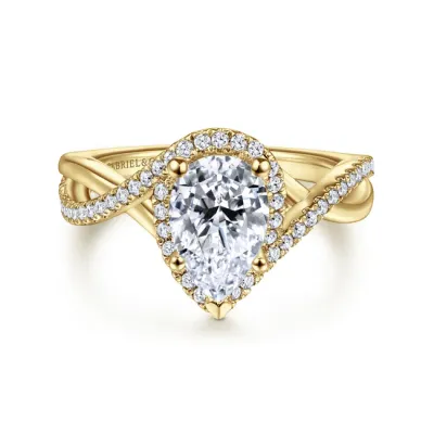 Gabriel &amp; Co. 'Courtney' 14K Yellow Gold Pear Halo Diamond Engagement Ring