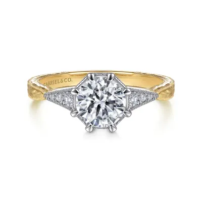 Gabriel &amp; Co. Vintage 14K White &amp; Yellow Gold Round Diamond Engagement Ring