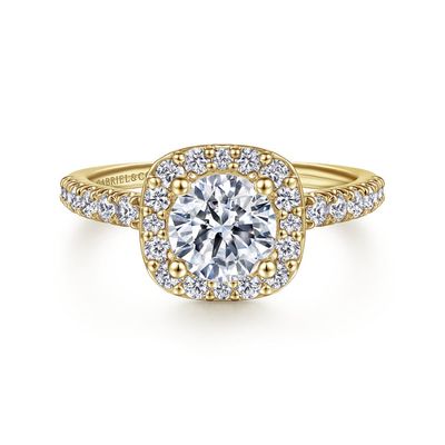 Gabriel &amp; Co. 'Lyla' 14K Yellow Gold Cushion Halo Round Diamond Engagement Ring