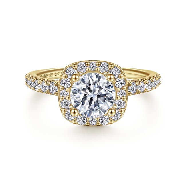 Gabriel &amp; Co. 'Lyla' 14K Yellow Gold Cushion Halo Round Diamond Engagement Ring