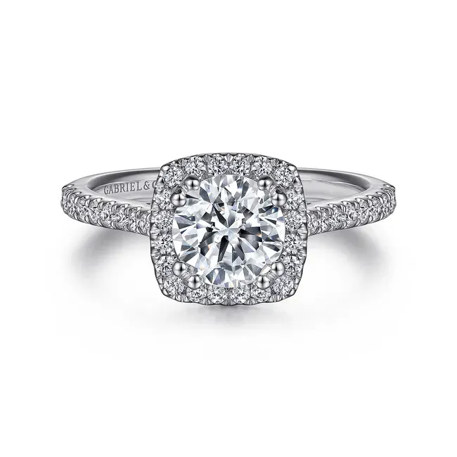 Gabriel &amp; Co. 'Michaela' 14K White Gold Cushion Halo Round Diamond Engagement Ring