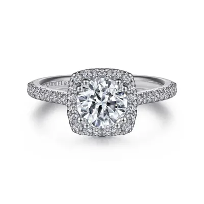 Gabriel &amp; Co. 'Michaela' 14K White Gold Cushion Halo Round Diamond Engagement Ring