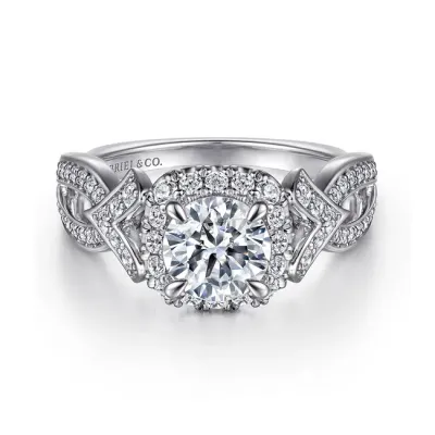 Gabriel &amp; Co. 'Ensley' 14K White Gold Inspired Halo Diamond Engagement Ring