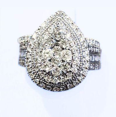 Amoré Diamonds 10K White Gold Lab Diamond Pear Cluster 2 Piece Bridal Set