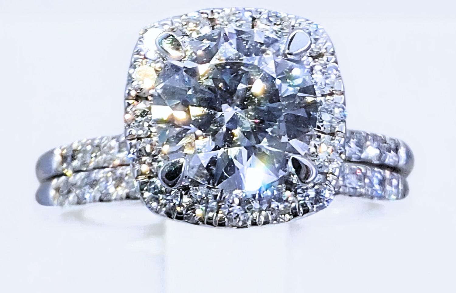 Amoré Diamonds 14K White Gold Round Cushion Halo Lab Diamond 2 Piece Bridal Set