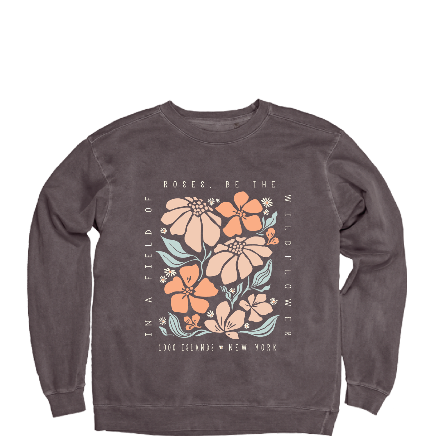 Mustard Faith Flowers Crew, Color: Amethyst, Size: Small