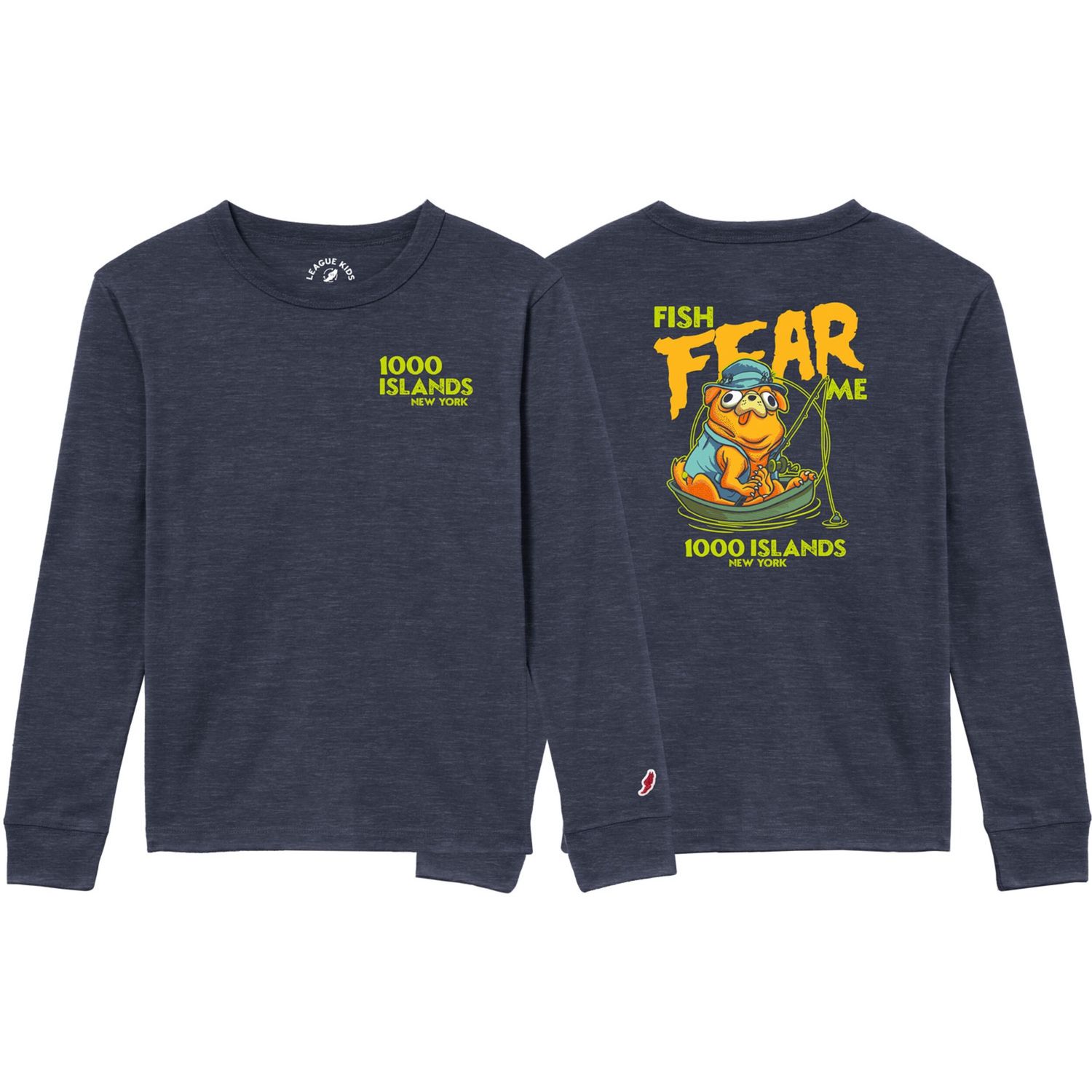 Fish Fear Me Youth LS, Color: Htr Lib Navy, Size: Small