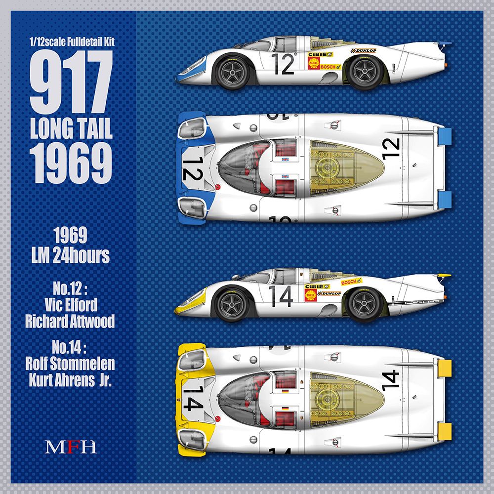 1​/12 kit model - Porsche 917 Long Tail Le Mans 1969 #12 - #14 - factory model hiro K866