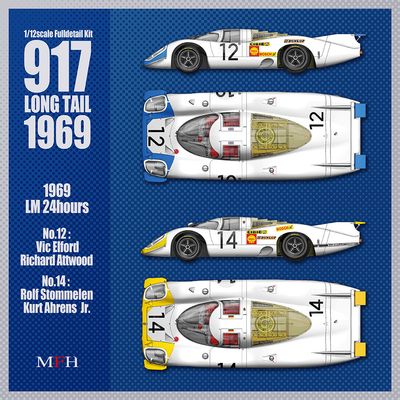 1/12 maquette en kit - Porsche 917 Long Tail Le mans 1969 #12 - #14 - model factory hiro K866