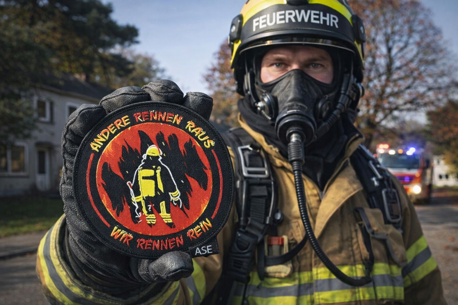 Andere rennen raus, wir rennen rein - Feuerwehr-Patch Andere rennen raus, wir rennen rein - Feuerwehr-Patch