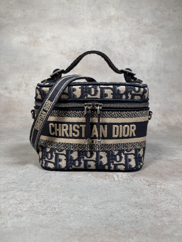 DiorTravel Petit Vanity Case "Dior Oblique" Bleu Bandoulière Brodée
