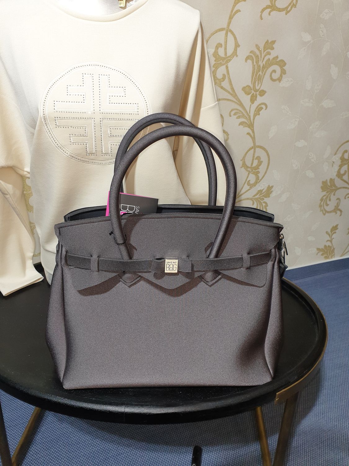 Tasche mit Henkeln, Grau-Metallic