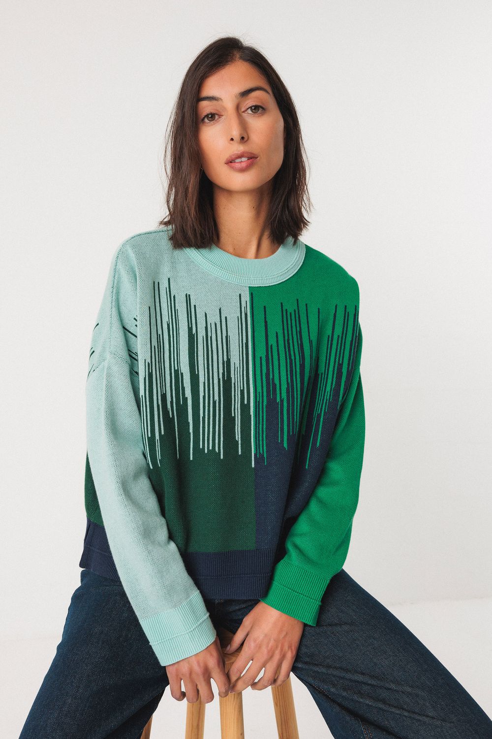 Pullover grün-blau gemustert Pullover grün-blau gemustert