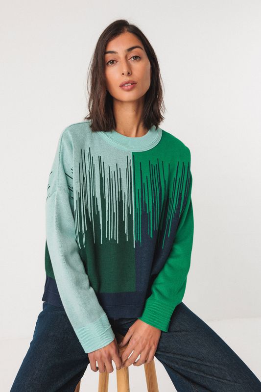 Pullover grün-blau gemustert Pullover grün-blau gemustert