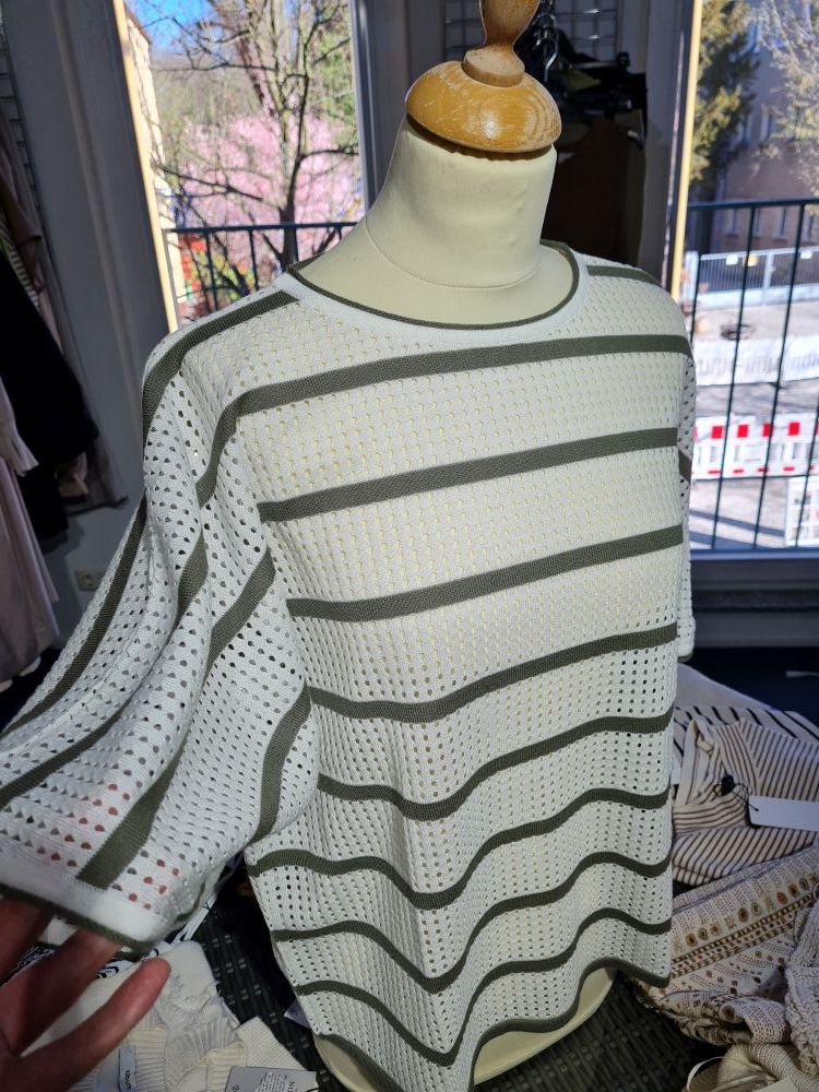 Strickshirt Weiß-Khaki