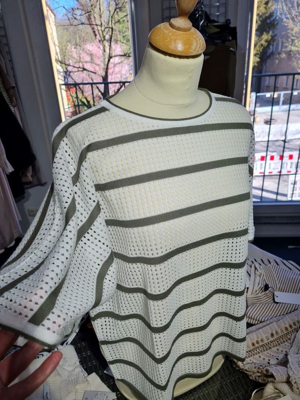 Strickshirt Weiß-Khaki