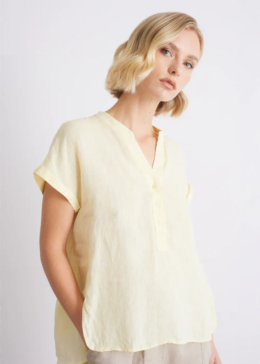 Bluse aus Leinen, Gelb