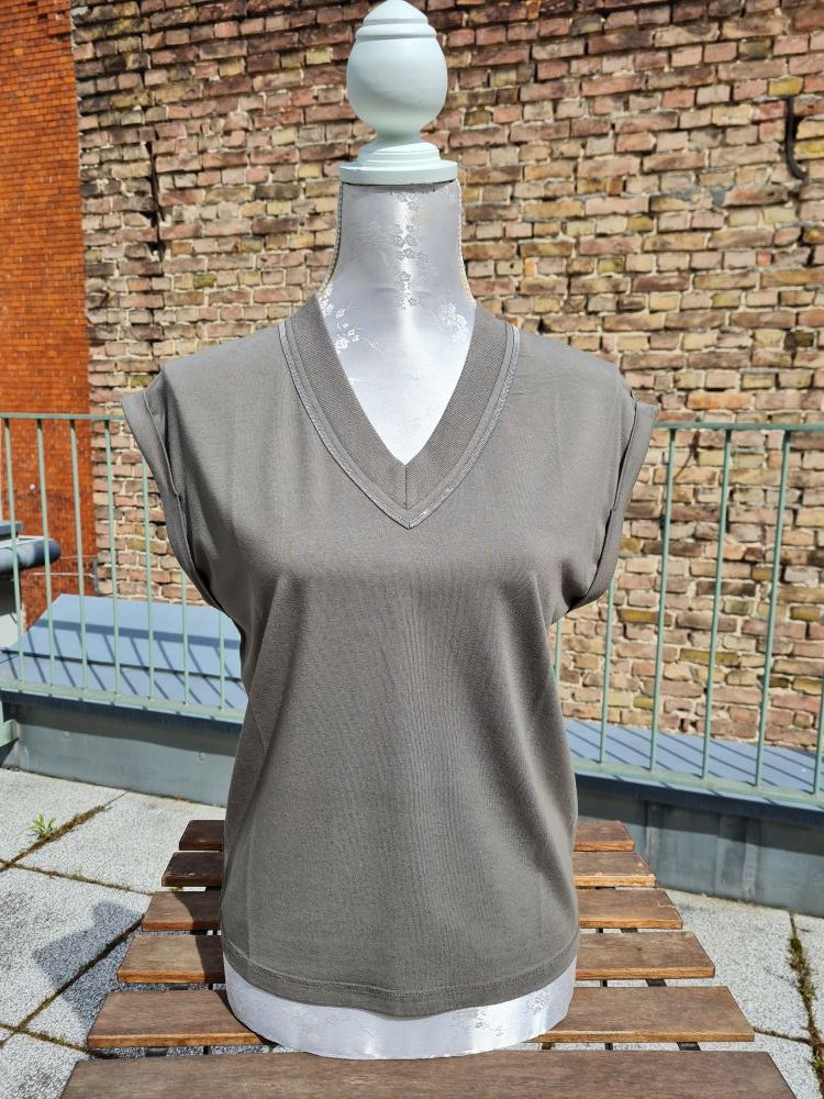 Shirt mit Silberlitze, Khaki