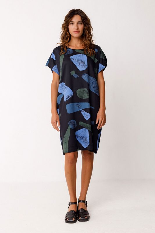 Viskose-Kleid, Schwarz-Blau