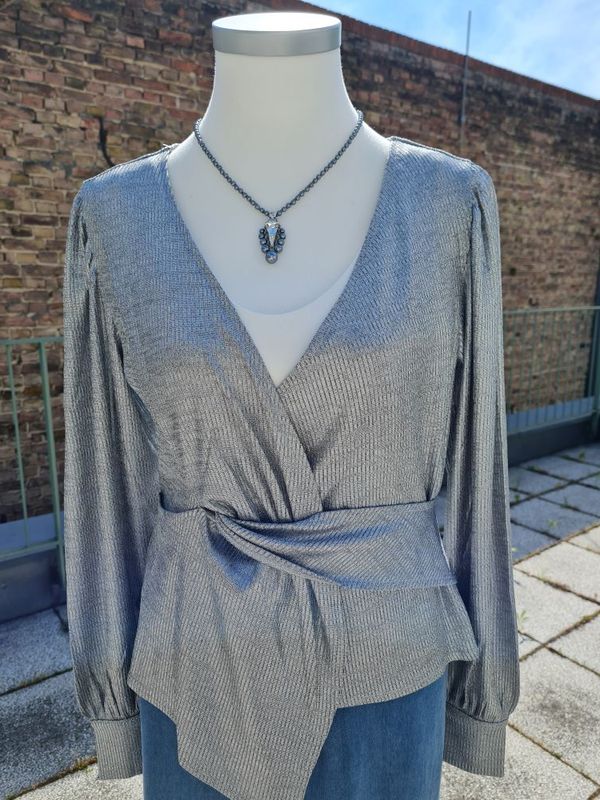 Bluse Silber Wickeloptik