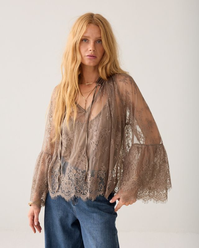 Spitzenbluse Taupe Spitzenbluse Taupe