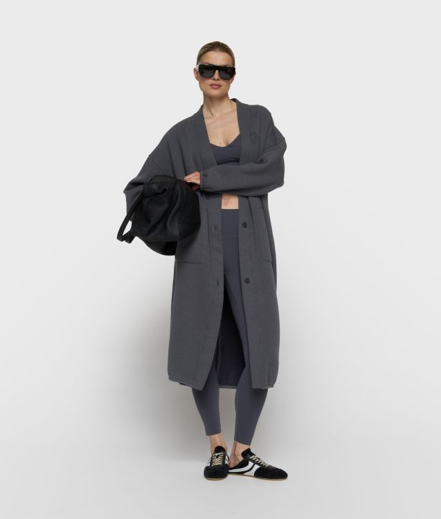 Langer Baseball-Cardigan, Dunkelgrau Langer Baseball-Cardigan, Dunkelgrau