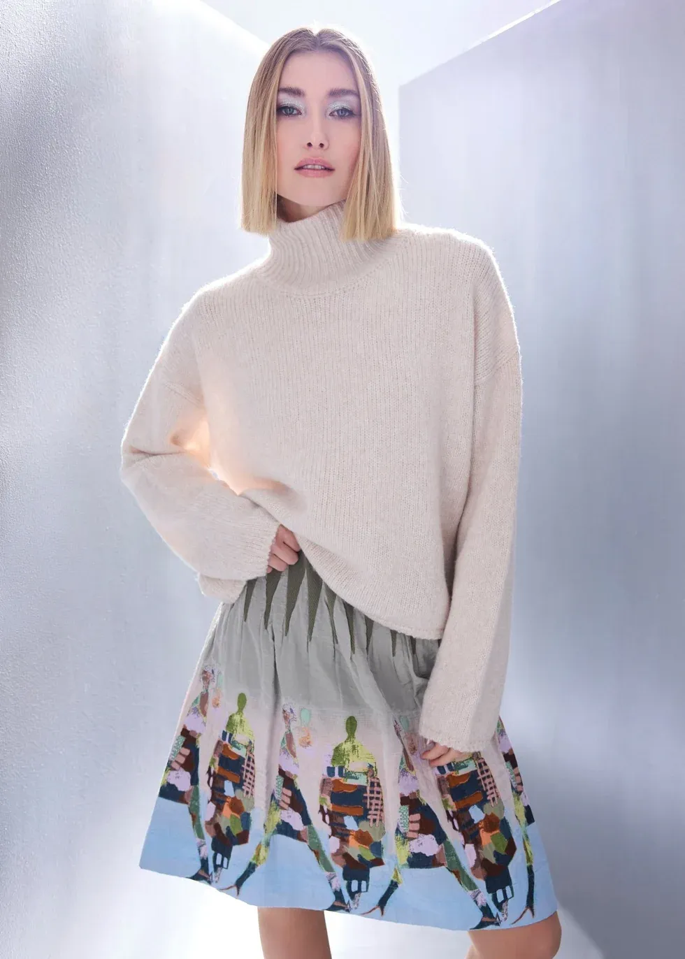 Strickpullover mit Rollkragen, Schurwolle, Ecru Strickpullover mit Rollkragen, Schurwolle, Ecru