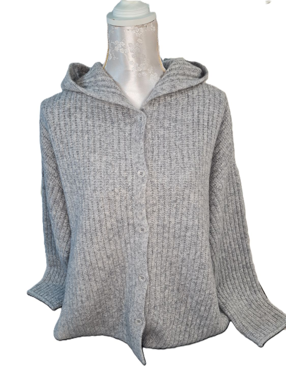 Strickcardigan mit Kapuze, Hellgrau Strickcardigan mit Kapuze, Hellgrau