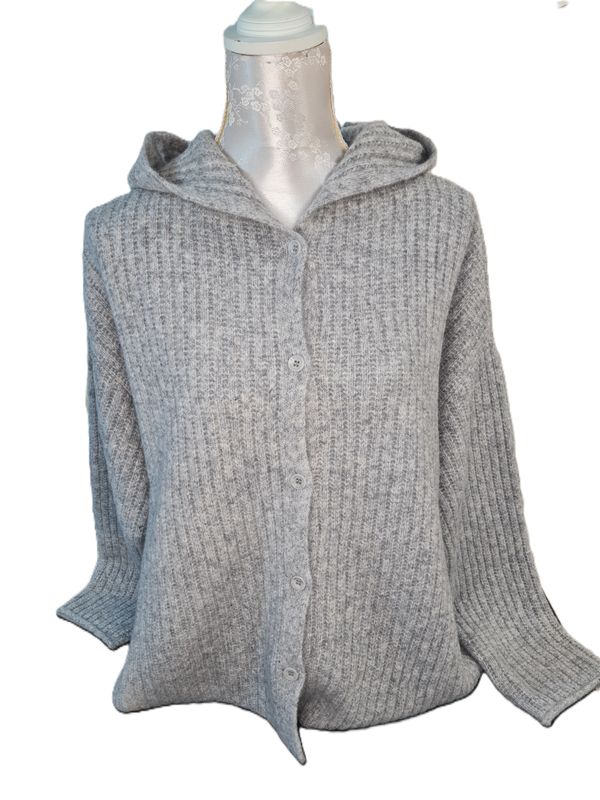 Strickcardigan mit Kapuze, Hellgrau Strickcardigan mit Kapuze, Hellgrau